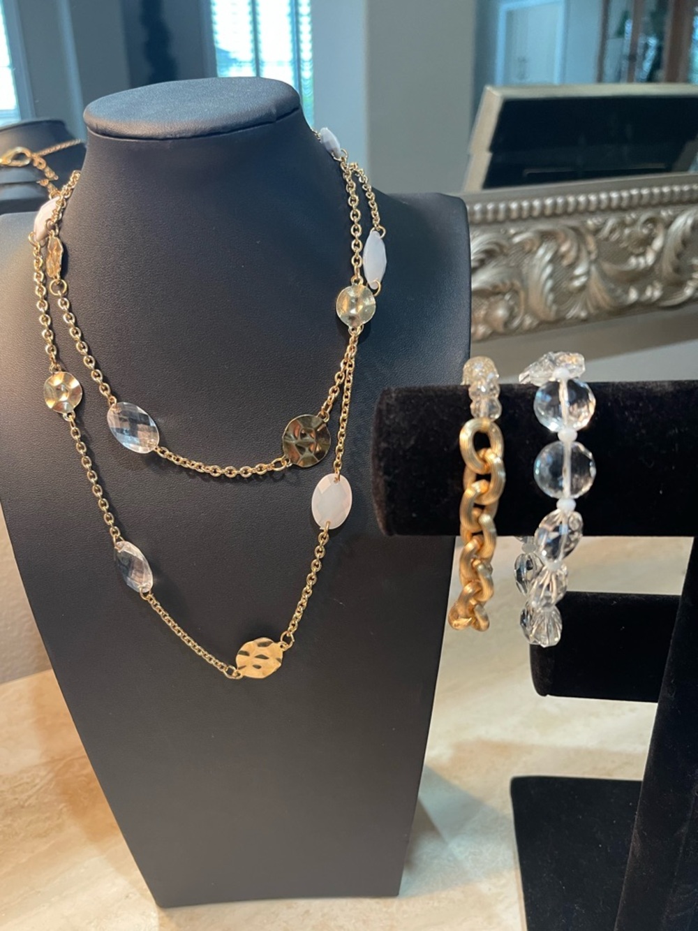 paparazzi Gold and Clear Layered Necklace with Matching Bracelets